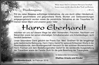 Traueranzeige von Harro Eberhardt von Südthüringer Presse