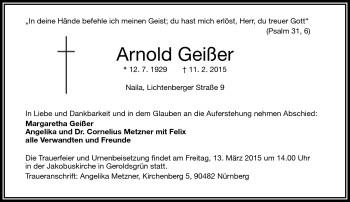 Traueranzeige von Arnold Geißer von Frankenpost