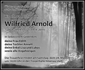 Traueranzeige von Wilfried Arnold von Südthüringer Presse