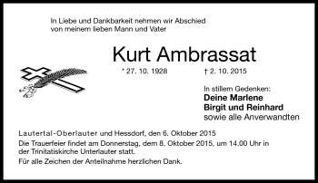 Traueranzeige von Kurt Ambrassat von Neue Presse Coburg