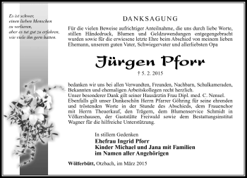 Traueranzeige von Jürgen Pforr von Südthüringer Presse