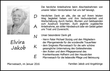 Traueranzeige von Elvira Jakob von Neue Presse Coburg