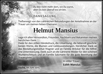 Traueranzeige von Helmut Mansius von Südthüringer Presse