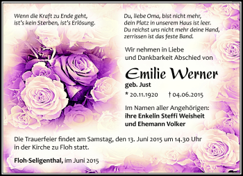 Traueranzeige von Emilie Werner von Südthüringer Presse