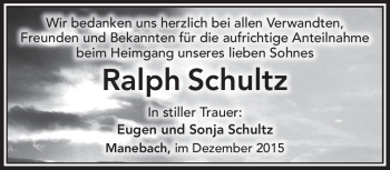 Traueranzeige von Ralph Schultz von Südthüringer Presse