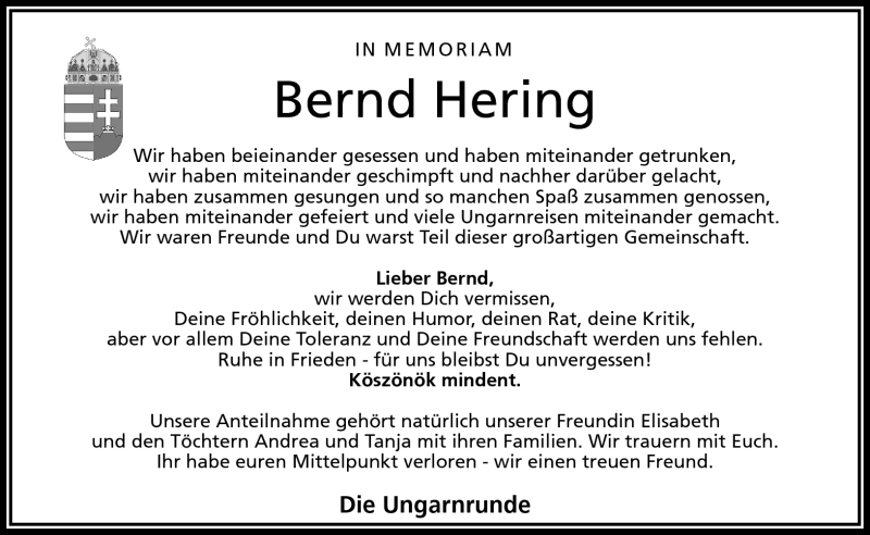  Traueranzeige für Bernd Hering vom 26.05.2015 aus Frankenpost