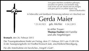Traueranzeige von Gerda Maier von Neue Presse Coburg