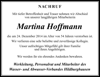 Traueranzeige von Martina Hofmann von Südthüringer Presse