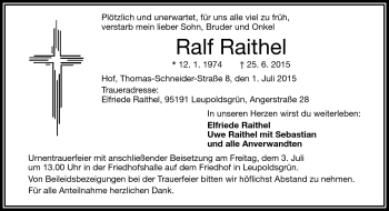 Traueranzeige von Ralf Raithel von Frankenpost