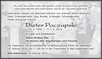 Traueranzeige von Dieter Poczapski von Südthüringer Presse
