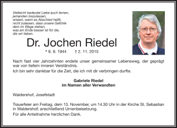 Traueranzeige von Jochen Riedel von Frankenpost