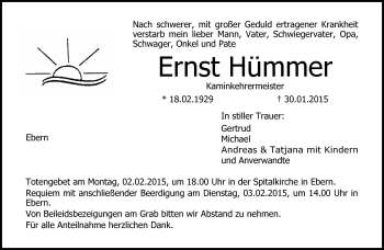 Traueranzeige von Ernst Hümmer von Neue Presse Coburg
