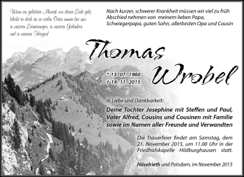 Traueranzeige von Thomas Wrobel von Südthüringer Presse
