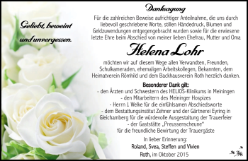 Traueranzeige von helena Lohr von Südthüringer Presse