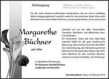 Traueranzeige von Margarethe Büchner von Südthüringer Presse