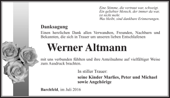 Traueranzeige von Werner Altmann von Südthüringer Presse