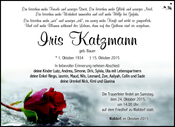 Traueranzeige von Iris Katzmann von Südthüringer Presse