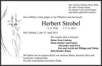 Traueranzeige von Herbert Strobel von Frankenpost