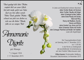 Traueranzeige von Annemarie Digritz von Südthüringer Presse
