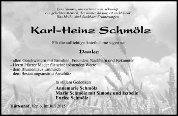 Traueranzeige von Karl-Heinz Schmölz von Südthüringer Presse