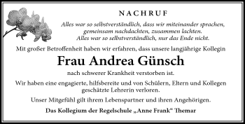 Traueranzeige von Andrea Günsch von Südthüringer Presse