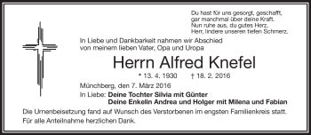 Traueranzeige von Alfred Knefel von Frankenpost
