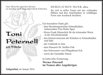 Traueranzeige von Toni Peternell von Südthüringer Presse