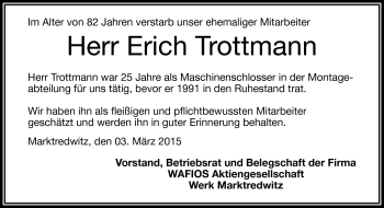 Traueranzeige von Erich Trottmann von Frankenpost