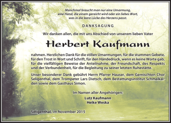 Traueranzeige von Herbert Kaufmann von Südthüringer Presse