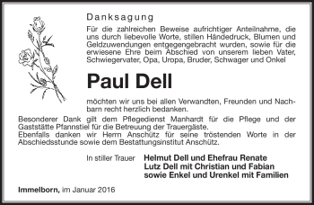 Traueranzeige von Paul Dell von Südthüringer Presse