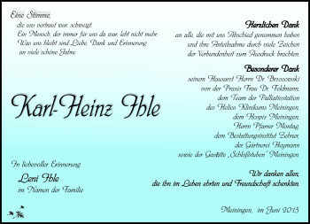 Traueranzeige von Ihle Karl-Heinz von Südthüringer Presse