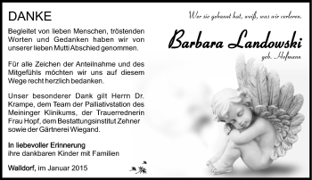 Traueranzeige von Barbara Landowski von Südthüringer Presse
