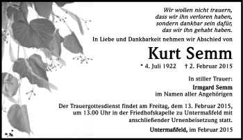 Traueranzeige von Kurt Semm von Südthüringer Presse