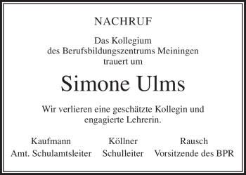 Traueranzeige von Simone Ulms von Südthüringer Presse