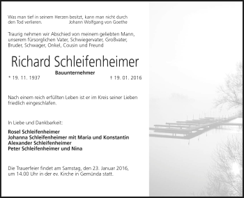 Traueranzeige von Richard Schleifenheimer von Neue Presse Coburg