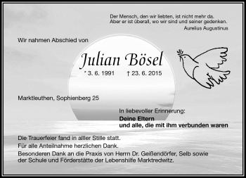 Traueranzeige von Julian Bösel von Frankenpost