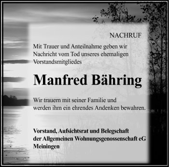 Traueranzeige von Manfred Bähring von Südthüringer Presse