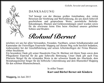 Traueranzeige von Roland Bernet von Südthüringer Presse