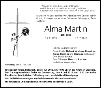 Traueranzeige von Alma Martin von Neue Presse Coburg