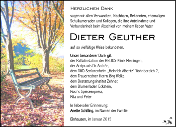Traueranzeige von Dieter Geuther von Südthüringer Presse