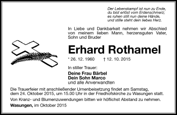 Traueranzeige von Erhard Rothamel von Südthüringer Presse