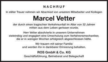 Traueranzeige von Marcel Vetter von Neue Presse Coburg