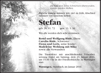 Traueranzeige von Stefan  von Südthüringer Presse