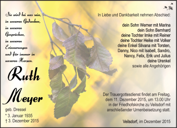 Traueranzeige von Ruth Meyer von Südthüringer Presse