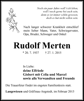 Traueranzeige von Rudolf Merten von Südthüringer Presse