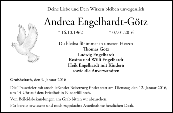 Traueranzeige von Andrea Engelhardt-Götz von Neue Presse Coburg