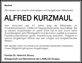 Traueranzeige von Alfred Kurzmaul von Frankenpost