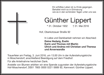 Traueranzeige von Günther Lippert von Frankenpost