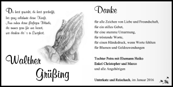 Traueranzeige von Walther Grüßing von Südthüringer Presse