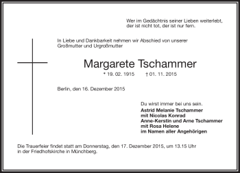 Traueranzeige von Margarete Tschammer von Frankenpost